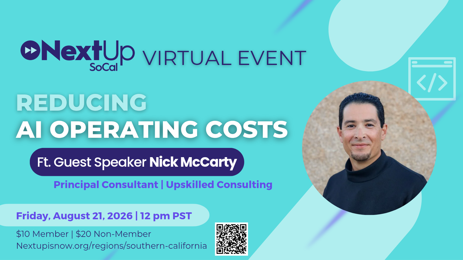 NextUp SoCal — Reducing AI Operating Costs flyer
